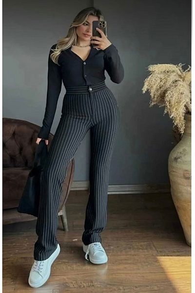 LUCK Women's Striped Fit Palazzo Trousers
