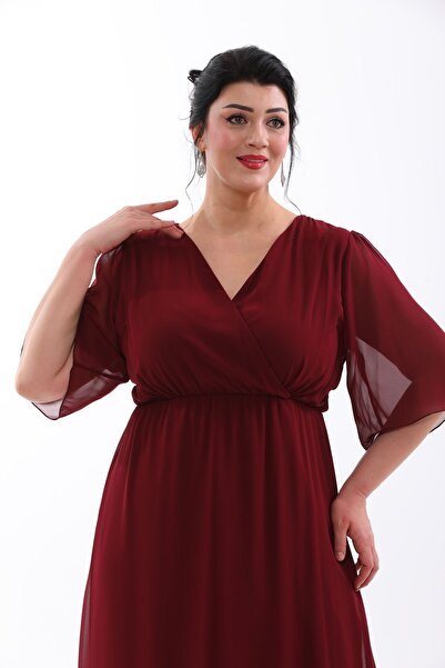 IŞILTI Rochie de seara din sifon cu decolteu dublu, marime mare - maneca scur...