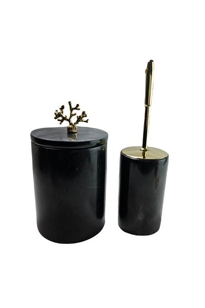 ege gross Black Marble Trash Can/Brush Set