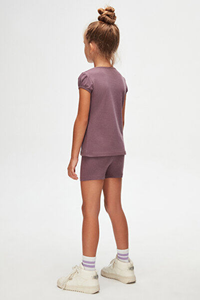 LOVETTI Soft Purple Girl's Crew Neck Watermelon Sleeve T-Shirt