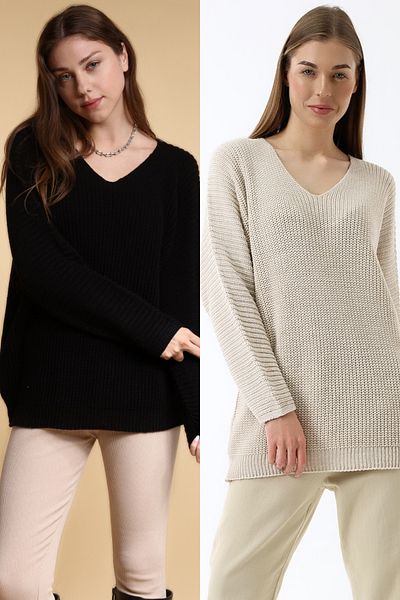 Devinka Women's 2-Pack Price Advantageous Oversize Loose V-Neck Knitwear Sweater