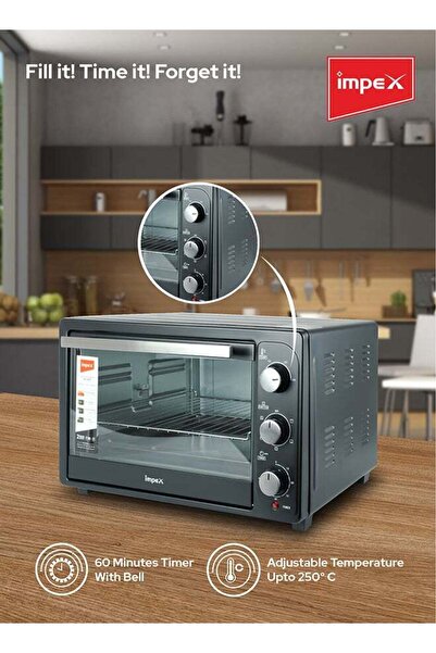 İMPEX Electric Oven 35 Ltr, 1500W, Rotisserie Function, 100-250°C, 60-Min Timer, 6 Heating Stages, Light