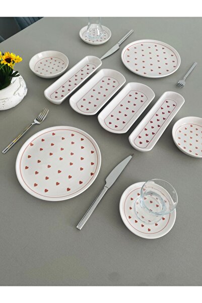 Genel Markalar Love 2 kişilik 10 Parça Kırmızı kalp model Kahvaltı Takımı