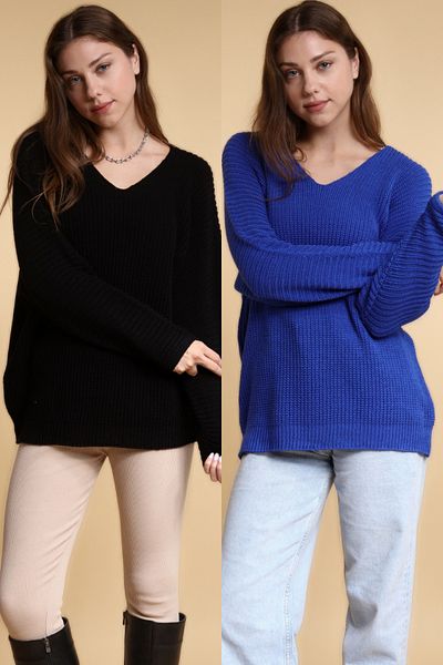 Devinka Women's 2-Pack Price Advantageous Oversize Loose V-Neck Knitwear Sweater