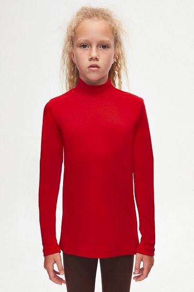 LOVETTI Girl's Red Long Sleeve Half Turtleneck T-shirt