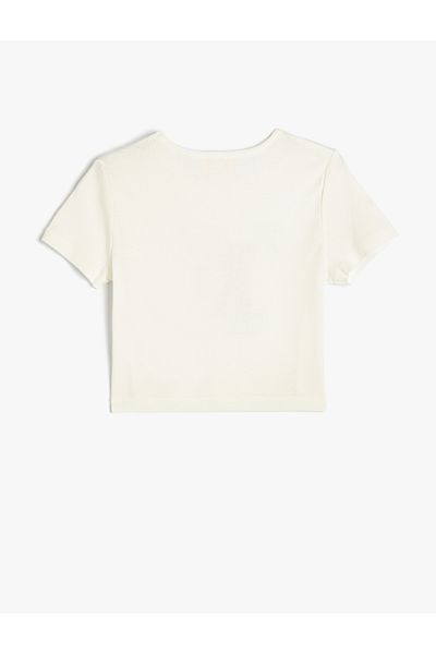 Koton Short Sleeve Crew Neck Cotton Ecru Girl's T-Shirt 5Skg10235Ak