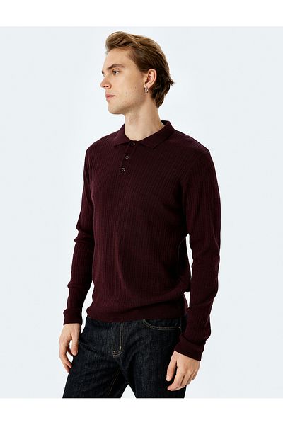 Koton Polo Neck Buttoned Textured Knitwear Sweater