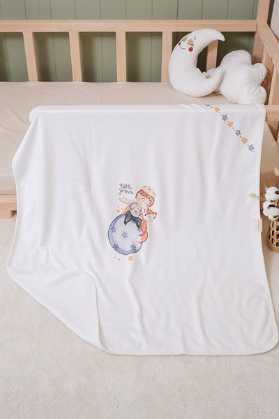 BABYLİM Baby Boy Little Prince Printed 100% Cotton Blanket 85X90 cm Double Layer