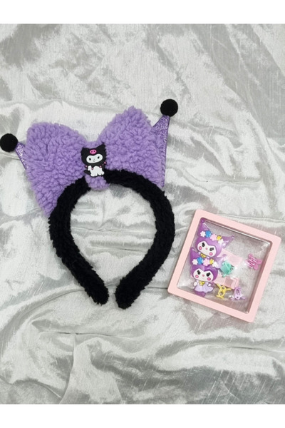 Brassito Kız çocuk kuromi taç toka set peluş taç klipsli büyük figür kutulu t...