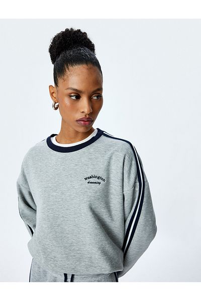 Koton Embroidery Detailed Striped Crew Neck Long Sleeve Sweatshirt