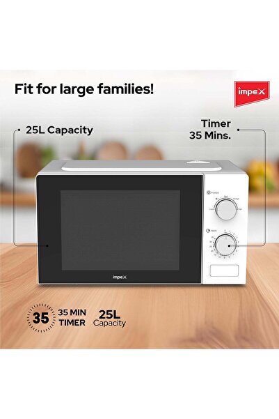 İMPEX 25L Manual Microwave Oven With Easy Reheat And Defrost Function 850 W White & Black