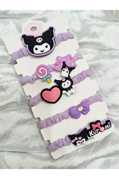 Brassito Kız çocuk 5 li toka set kuromi model ince simit lastik toka model se...