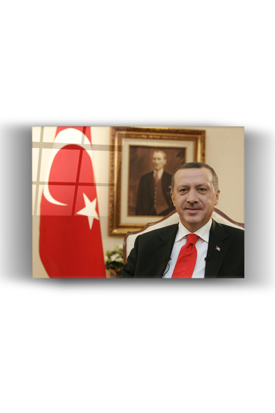 Zerawall Recep Tayyip Erdoğan Türk Bayrağı Cam Tablo Kırılmaz Cam Ofis Ve Okul Dekorasyonu