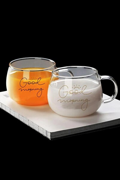 Evsun Home Collection Good Morning 400 ml 2-Pack Glass Mug Magnolia Glass