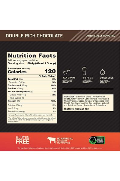 Optimum Nutrition Gold Standard 100% Whey Protein, Double Rich Chocolate, 10 LB