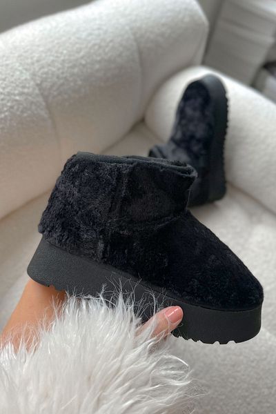 Shoebutik Γυναικείες μπότες Browny Black βελούδινη χειμερινή σόλα