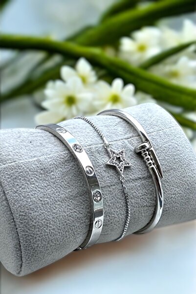 TAKIPORT Gümüş Renk Asansörlü Zirkon Taşlı Yıldız Model,Çivi Ve Kelepçe Kadın...