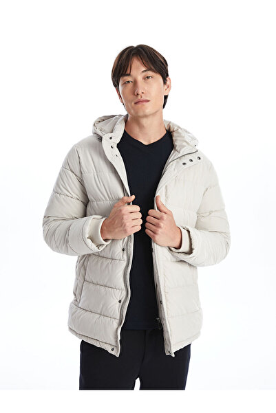 LC Waikiki Palton puf pentru bărbați cu glugă, bej, cu potrivire standard