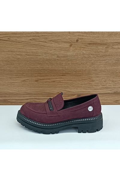 Mammamia KA245 Pantofi de damă casual din piele naturală roșu claret