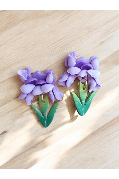 CREATİVESHOP Purple Iris Flower Earrings, Polymer Clay Earrings, Design Earri...