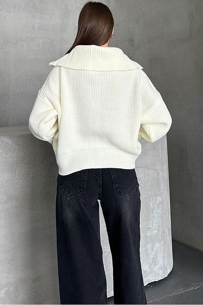 macharel jeans Πλεκτή ζακέτα με φερμουάρ εκρού με γυριστό γιακά