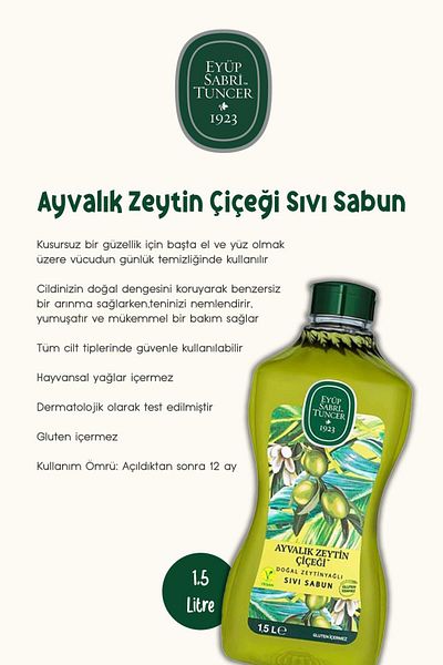 Eyüp Sabri Tuncer Ayvalık Olive Flower Liquid Soap - 1500 Ml, 5 Pack, Rosie Cotton
