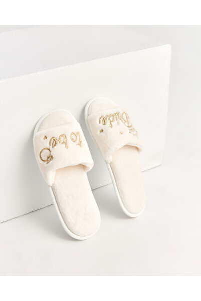 Chirpy Bride To Be - Γραπτές λευκές γυναικείες παντόφλες νύφης