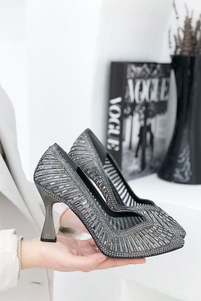 KOCAMANLAR Feles Goblet Heel Cinderella Stone Stiletto Pantofi cu toc dama Platinum