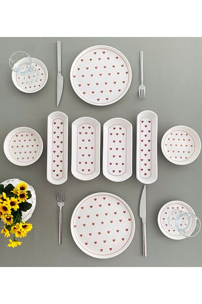 VENÜS HOME DECORATION طقم إفطار موديل قلب أحمر مكون من 10 قطع لشخصين من Love