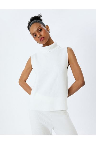 Koton Cotton Soft Textured Turtleneck Tank Top