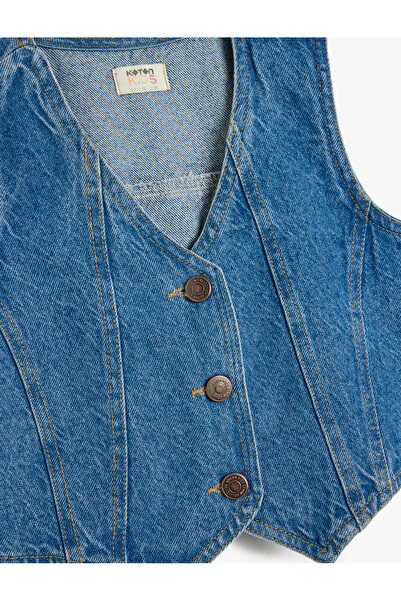 Koton Βαμβακερό τζιν γιλέκο με κουμπιά V λαιμόκοψη