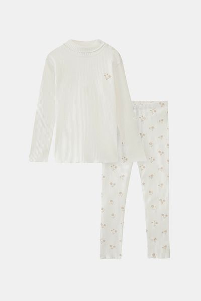 LOVETTI Ecru Girl's Floral Printed Girl's Camisole Bottom Top Set