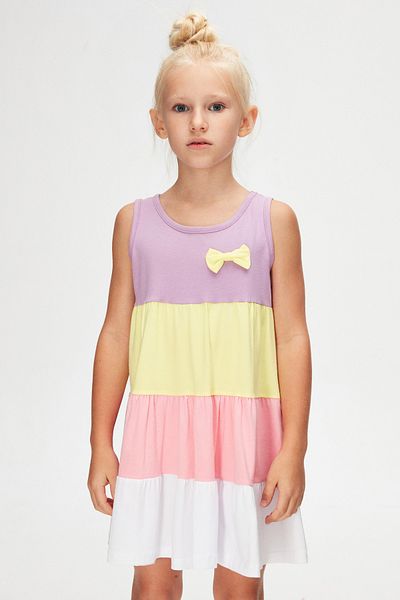 LOVETTI Lilac White Girl's Colorful Gathered Strap Dress
