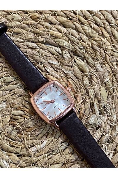 QUARTZ Dark Brown Cord Retro Model Minimal Oval Women's Wristwatch Rose Case 0034