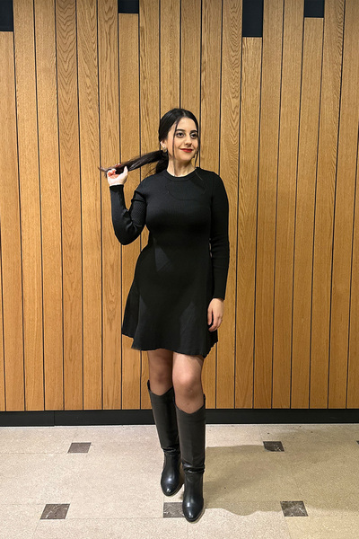 NN SISTER Uzun Kollu Siyah Triko Elbise