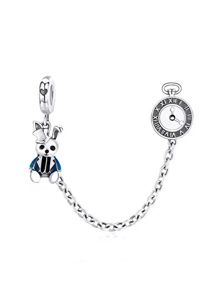 Fubena Ayıcık Ve Saat Zincirli Gümüş Charm