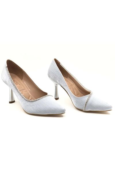 Kids Club Shoes Feles Stripe Stone Detailed Stiletto Women's Heeled Shoes SILVER