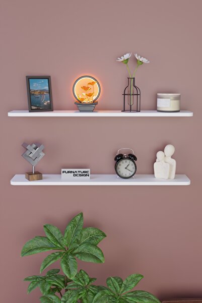 CMKStore Dekoratif Uçan Duvar Rafı 2 Adet Gizli Monteli Raf Oval Kesim 100x18 Cm