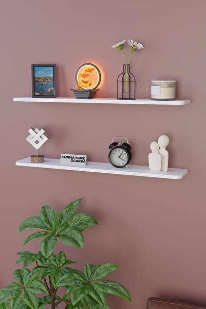 CMKStore Dekoratif Uçan Duvar Rafı 2 Adet Gizli Monteli Raf Oval Kesim 100x18 Cm