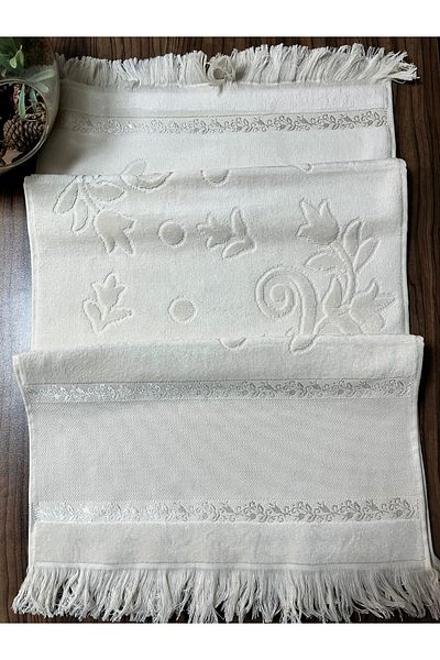 mihriban 2 Μπεζ πετσέτες προσώπου - 50x90 Soft Etamine, Jacquard και κέντημα