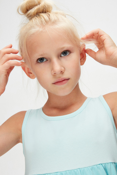 LOVETTI Soft Turquoise-Sax Girl's Colorful Layered Gathered Strap Dress