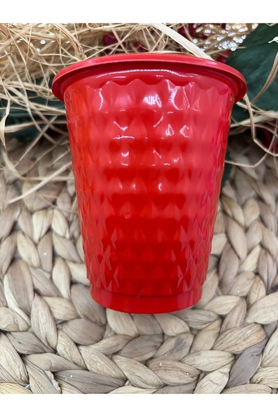 Deniz Party Store Red Plastic Patterned Glass 25 Pieces 250 Cc