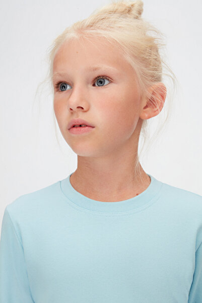 LOVETTI Tricou albastru pentru fete - decolteu, maneca lunga, design de iarna
