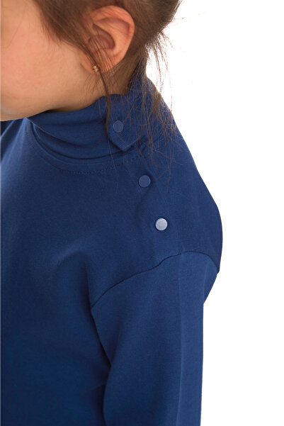 LOVETTI indigo Basic for Girl - Full turtleneck Long Sleeve Winter t-shirt with Snap Fasteners