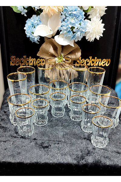 SEÇKİNEV Gaia 18 Pieces Real Gilded Water Cup Set (Passabahce Glass)
