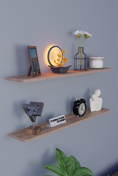 CMKStore Dekoratif Uçan Duvar Rafı 2 Adet Gizli Monteli Raf Oval Kesim 100x18 Cm