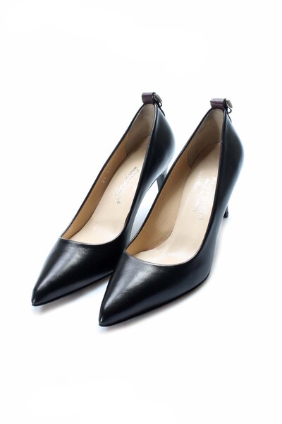 Ayakkabıhane İçi Dışı Hakiki Deri Siyah Bordo Kadın Ince Topuk Şık Ayakkabı A...