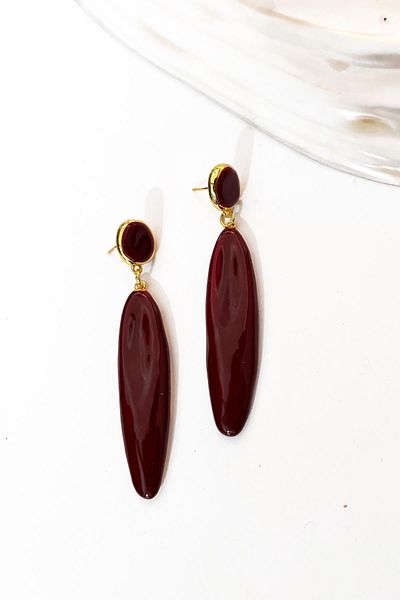 New Obsessions Damla Burgundy Long Women's Earrings