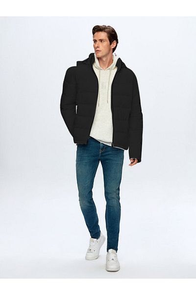 Ltb Černý kabát Puffer s kapucí