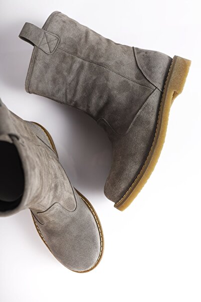 SU SHOE BOUTIQUE NO65 Gri Hakiki Süet Deri Rahat Bot